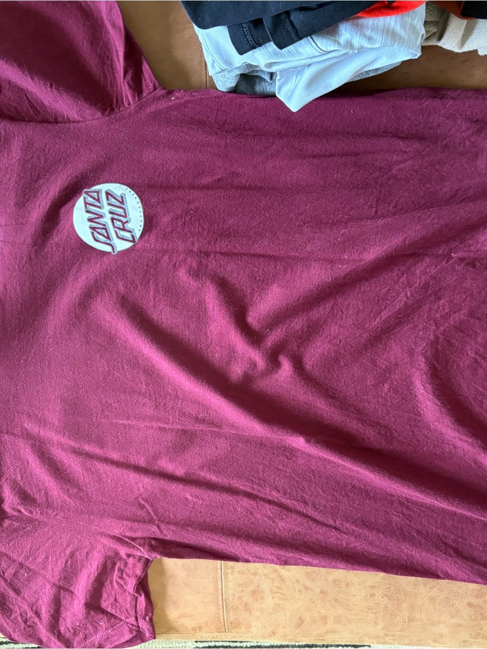 Santa Cruz Burgundy Crewneck Tee with Center Logo Tag